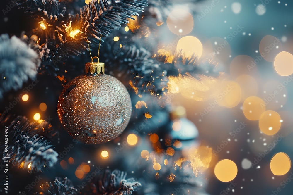 Elegant Christmas Tree with Glittering Ornaments and Softly Blurred Sparkling Lights Elegant Christmas Tree with Glittering Ornaments and Softly Blurred Sparkling Lights