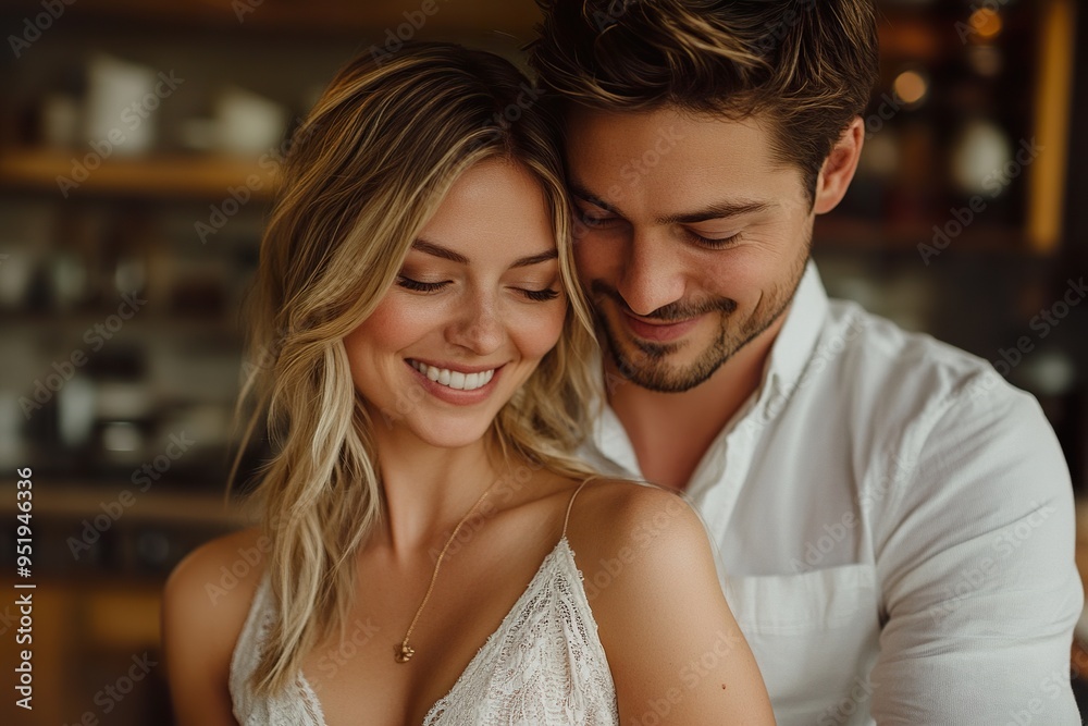 Happy Newlyweds Spending Quality Time in Their Modern and Cozy Kitchen Happy Newlyweds Spending Quality Time in Their Modern and Cozy Kitchen