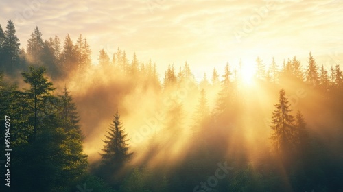 Sunrise over a misty forest, symbolizing hope and renewal in Earth's natural cycles