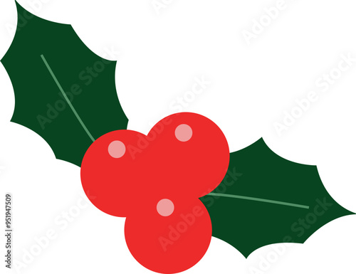 Illustration of Holly Tree with Red Berries
