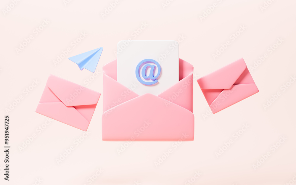 © 婷婷 季 - Cartoon read mail, open mail, 3d rendering.