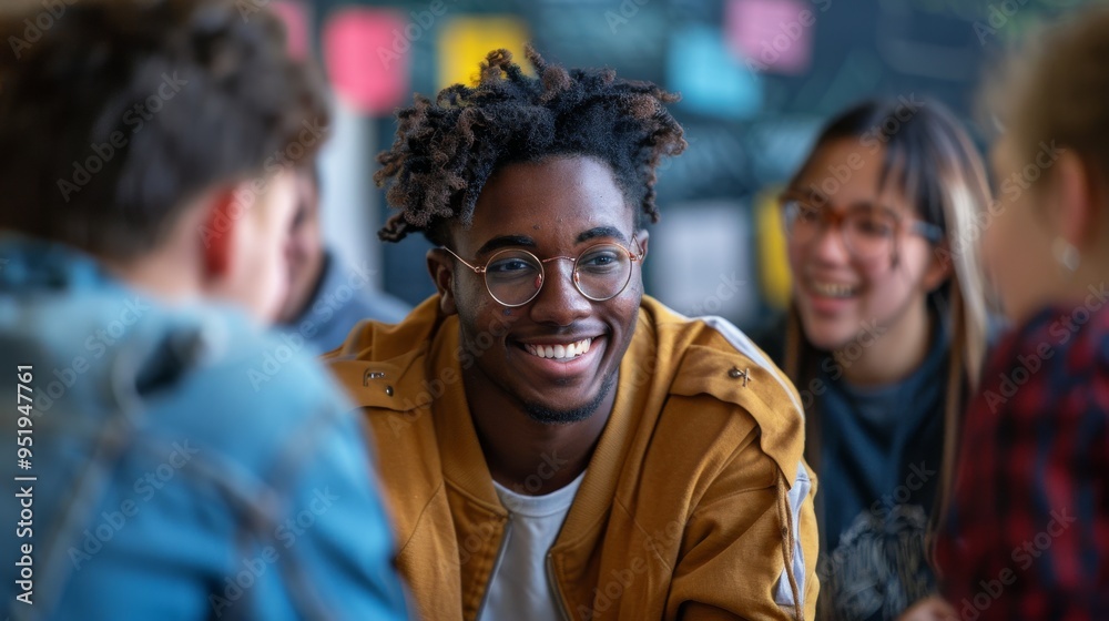 Happy African American Man Wearing Glasses Smiling Happy African American Man Wearing Glasses Smiling