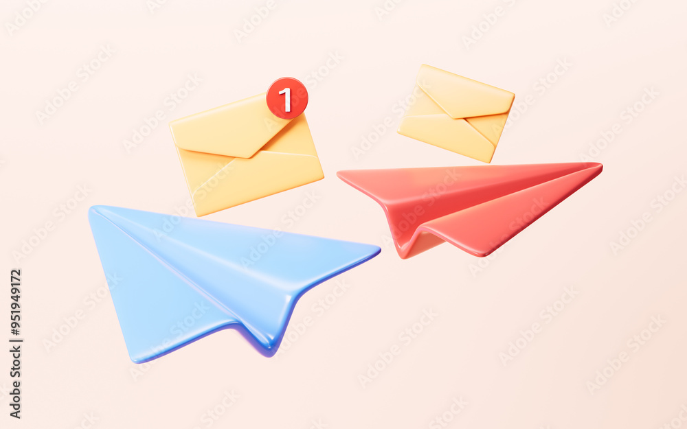 Cartoon unread mails on the paper planes, 3d rendering. Cartoon unread mails on the paper planes, 3d rendering.