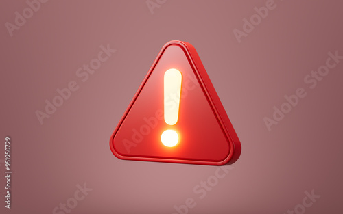 Cartoon triangle warning sign, 3d rendering.