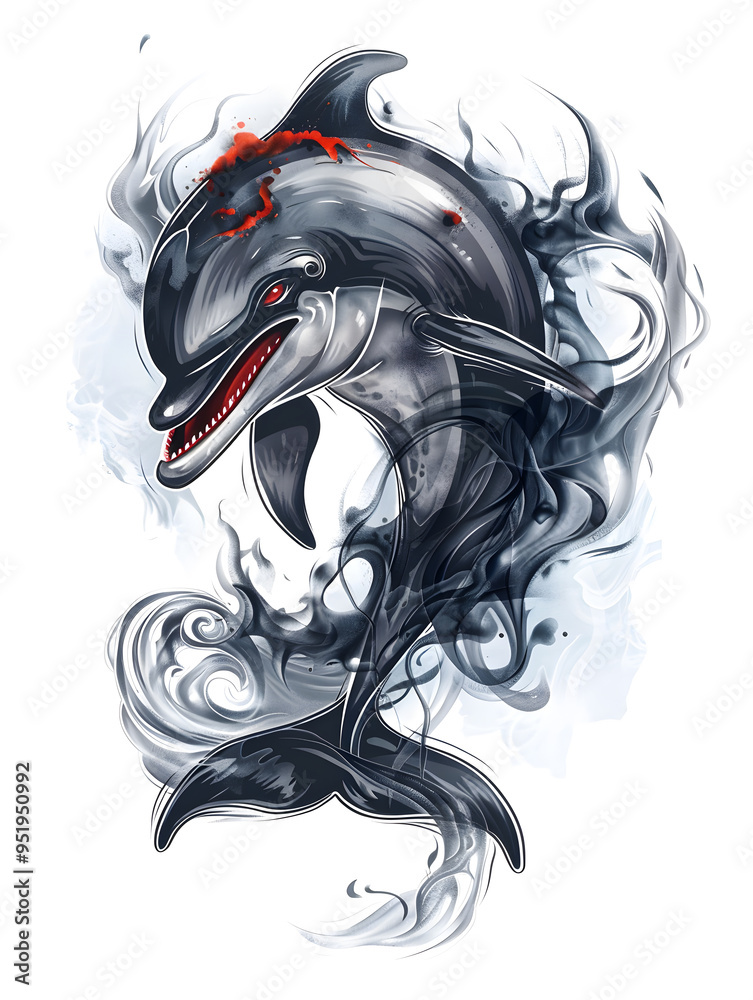 Dolphin tattoo design with smoke illustration Dolphin tattoo design with smoke illustration