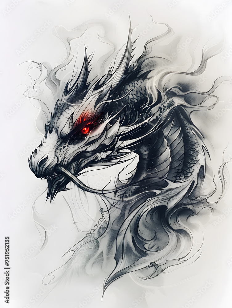 Fototapeta premium Dragon tattoo design with smoke illustration