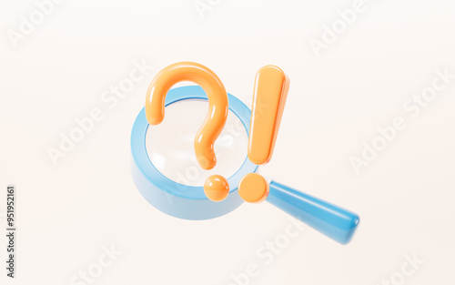 Cartoon question mark and exclamation point, chat mark, 3d rendering.