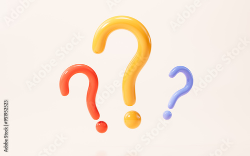 Cartoon question mark, faq problem solution symbol, 3d rendering.