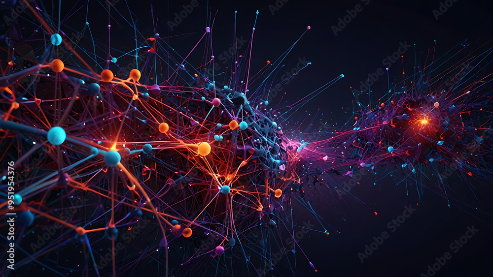 Fototapeta premium Abstract Machine Learning with 3D Neural Networks and Dynamic Data Flow