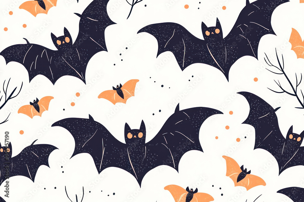 Halloween party. Spooky bats on a light background. Holiday cartoon pattern. Halloween party. Spooky bats on a light background. Holiday cartoon pattern.