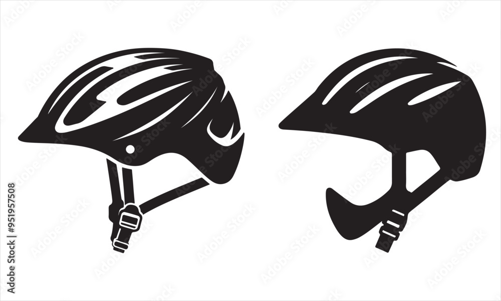 Fototapeta premium Vector Silhouette Illustration of Bike Or Cycle Helmet Set