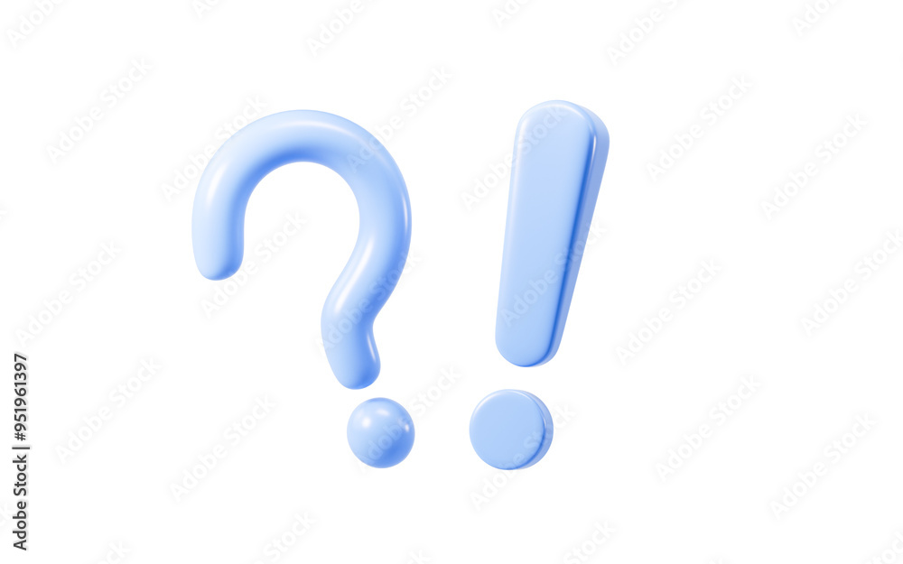 Cartoon question mark and exclamation point, chat mark, 3d rendering. Cartoon question mark and exclamation point, chat mark, 3d rendering.
