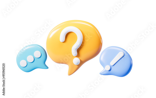 Cartoon question mark and exclamation point, chat mark, 3d rendering.