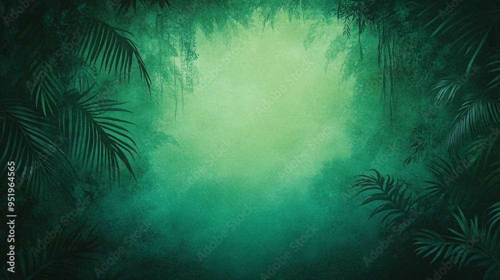 Lush green tropical jungle background with dense foliage and misty atmosphere Lush green tropical jungle background with dense foliage and misty atmosphere
