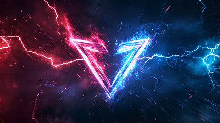 A versus logo set against a holographic background with lightning and flashes, designed for cyber sport tournament screens 