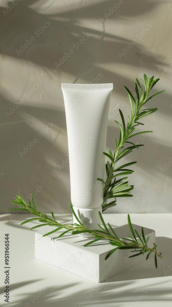 Skincare Tube with Greenery in Warm Natural Light Skincare Tube with Greenery in Warm Natural Light