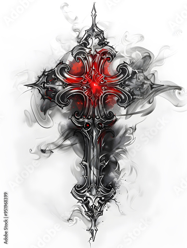 Jerusalem Cross Christianity tattoo design with smoke illustration