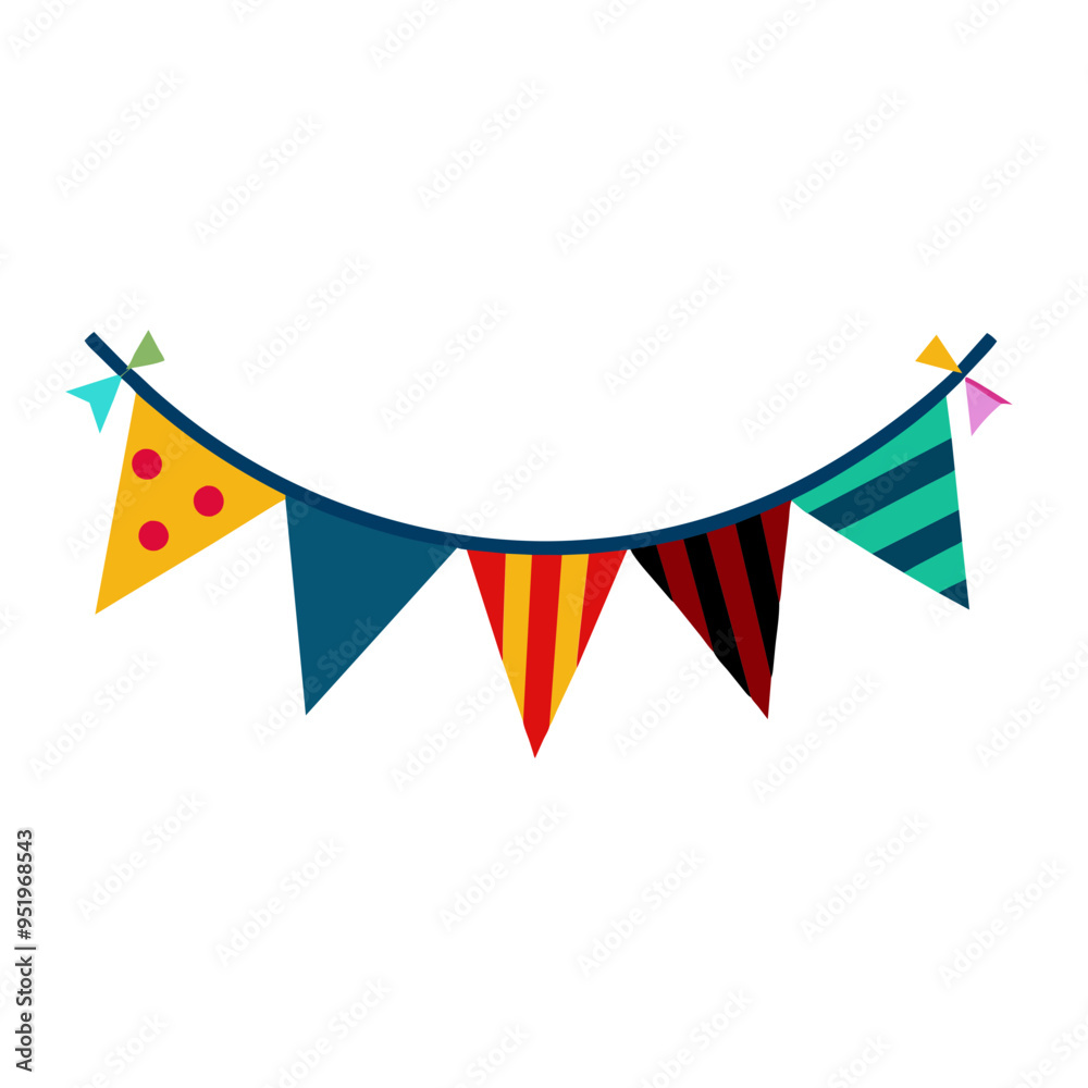 Obraz premium Colorful printed bunting banner, flag banner, flag, banner flag, bunting garland, happy birthday banner, fiesta border banner, carnival flag banner element illustration vector icon