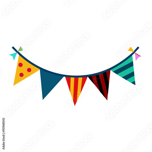 Colorful printed bunting banner, flag banner, flag, banner flag, bunting garland, happy birthday banner, fiesta border banner, carnival flag banner element illustration vector icon