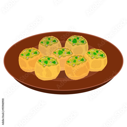 Paani puri vector illustration, pani puri, favourite, pani poori, food, fuchhka, golgappa, paani ke batashe, popular indian street food, indian famous cuisine, plate of paani puri, waterballs