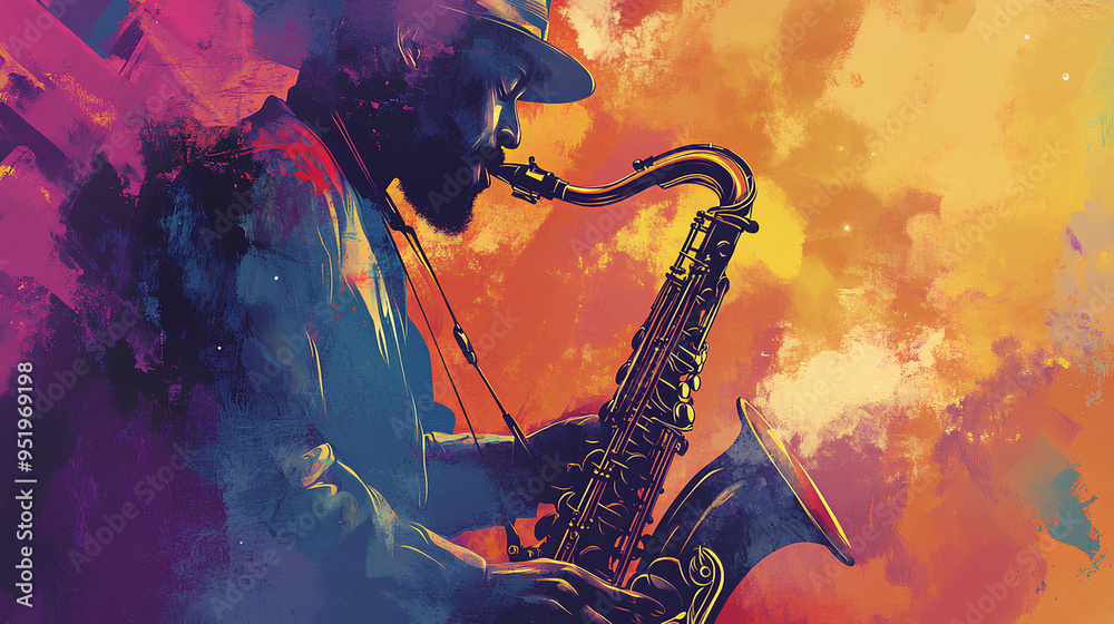 Obraz premium Abstract poster art for a jazz music performance 