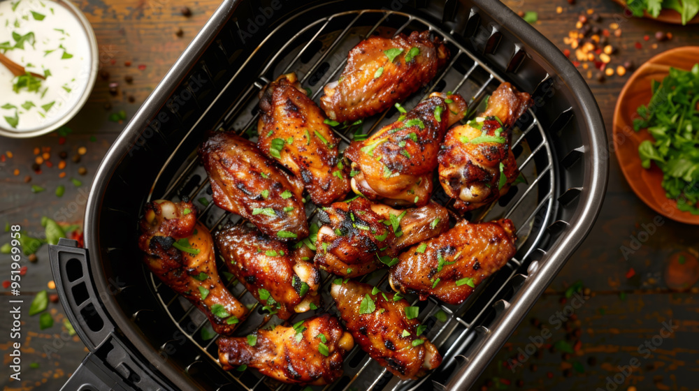 Grilled Chicken Wings in an Air Fryer with Fresh Herbs