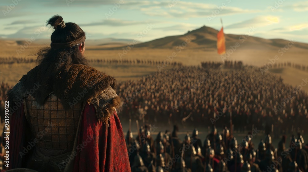 Fototapeta premium Temujin Commanding a Vast Mongol Army on the Open Plains