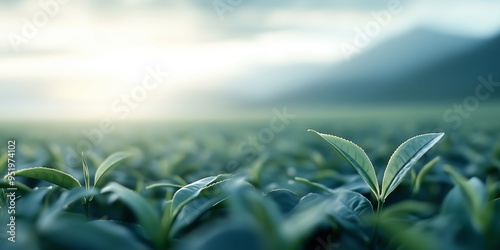 Condition of the matcha green tea farm buds photo