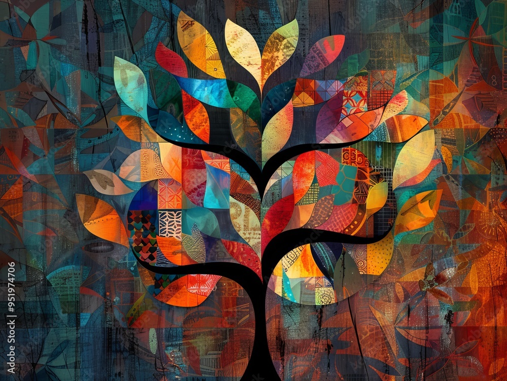 Abstract art of a colorful tree with a textured background. Abstract art of a colorful tree with a textured background.