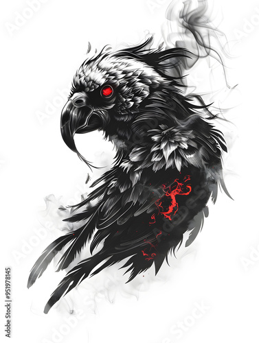 Parrot tattoo design with smoke illustration