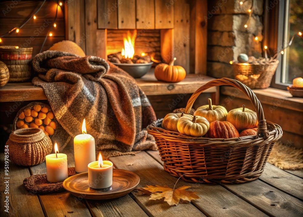 cozy cabin atmosphere softly glowing candlelight roasting pumpkins warm scones woven basket cozy throw blanket rich wood accents intimate ambiance photography cozy cabin atmosphere softly glowing candlelight roasting pumpkins warm scones woven basket cozy throw blanket rich wood accents intimate ambiance photography