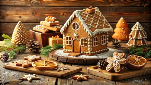 warm golden nostalgic vintage distressed rustic gingerbread farmhouse bakery