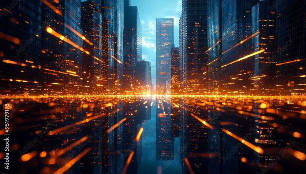 A surreal, symmetrical cityscape with artistic, reflective glass buildings A surreal, symmetrical cityscape with artistic, reflective glass buildings