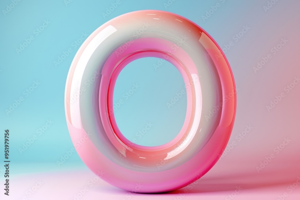 3D donut-shaped object in pink and blue gradient on a soft background. Abstract design element. 3D donut-shaped object in pink and blue gradient on a soft background. Abstract design element.
