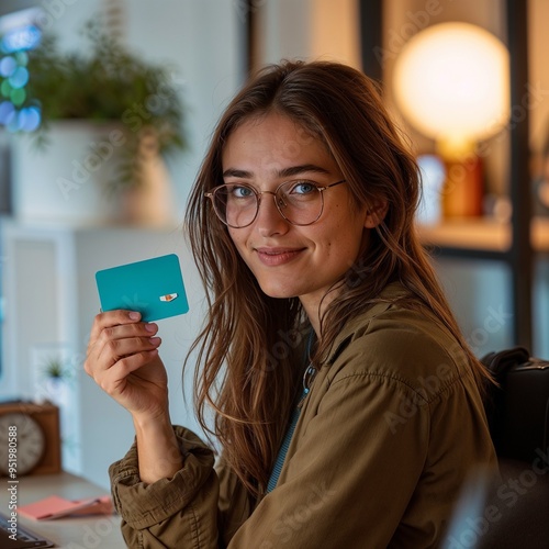 Woman Making Payment with Contactless Credit Card, Happy Shopper Using Sustainable Contactless Card for Payment