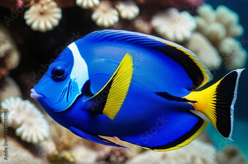 Blue tang fish underwater in the ocean