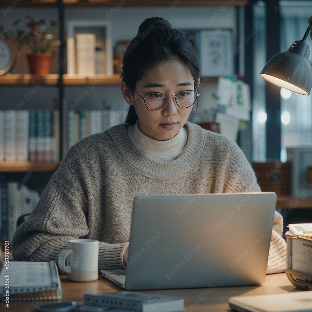 Asian Businesswoman Typing on Laptop in Professional Setting, Focused Asian Office Worker Using Laptop Asian Businesswoman Typing on Laptop in Professional Setting, Focused Asian Office Worker Using Laptop