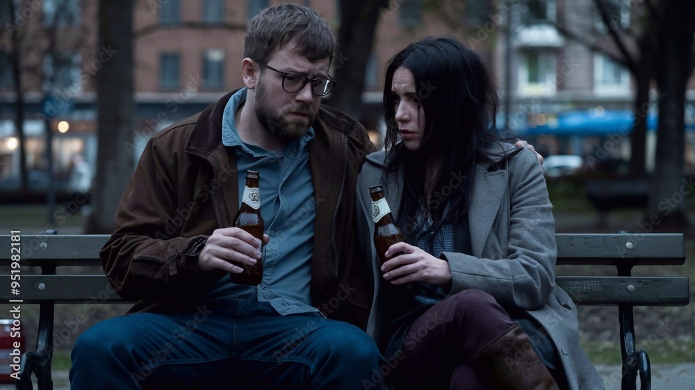 People with a harmful addiction destroy their health due to their inability to give up beer and alcohol. A man and a woman feeladdiction and see an antisocial lifestyle, using alcohol and tobacco. People with a harmful addiction destroy their health due to their inability to give up beer and alcohol. A man and a woman feeladdiction and see an antisocial lifestyle, using alcohol and tobacco.