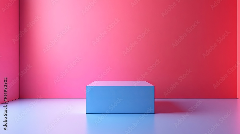 A blue box is standing in a room with a pink wall A blue box is standing in a room with a pink wall