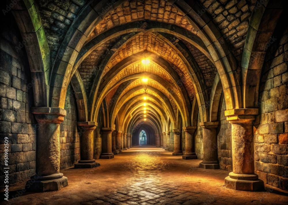 Fototapeta premium mysterious ancient underground gothic vault tunnel eerie ambiance ancient civilization secrets mysterious hidden world whispers in the dark