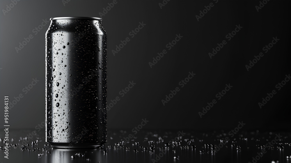 Blank black aluminum 330 ml soda can with drops splash mockup Blank black aluminum 330 ml soda can with drops splash mockup