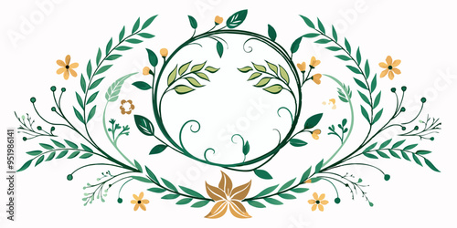 Set of elegant calligraphic botanical design elements, floral frame and graceful branches
