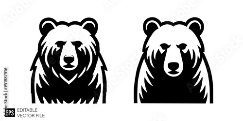 set of bear graphic design black and white vector clip art silhouette