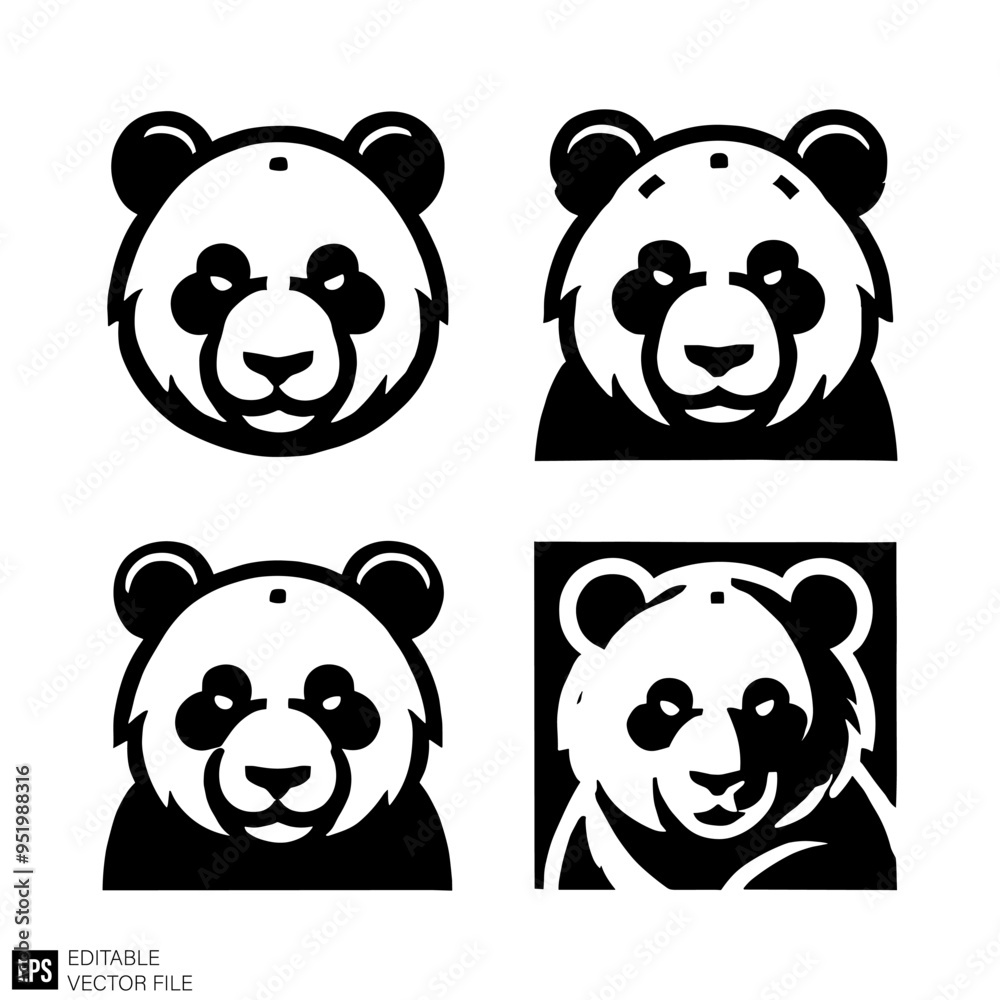 set of panda graphic design black and white vector clip art silhouette set of panda graphic design black and white vector clip art silhouette