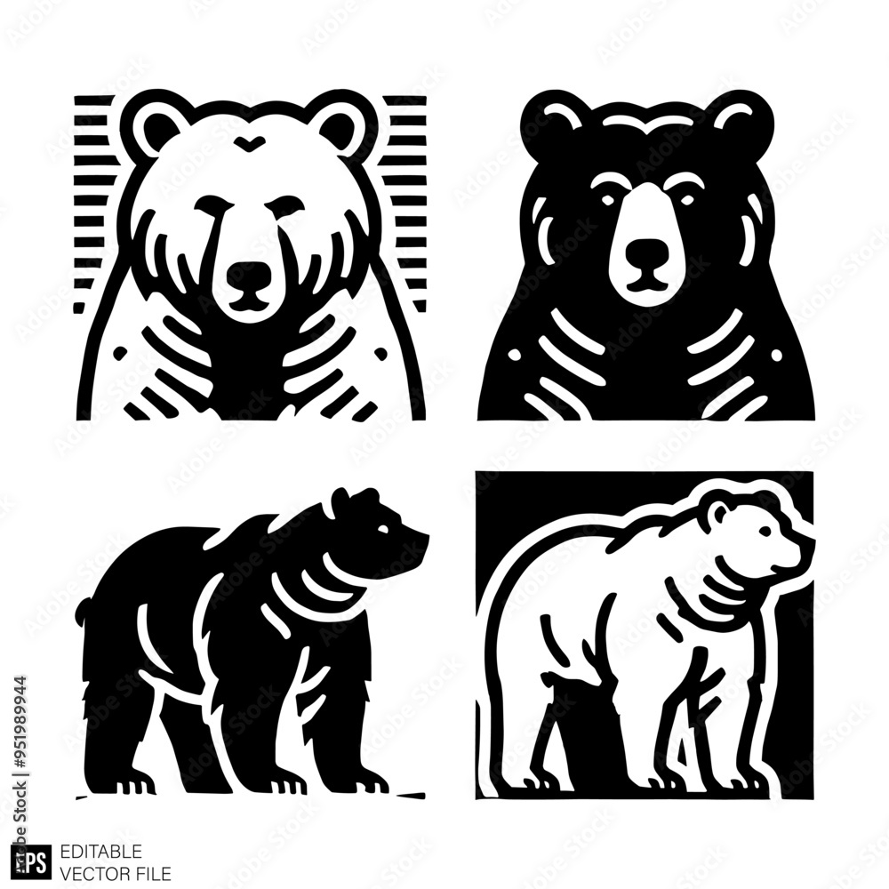 set of bear graphic design black and white vector clip art silhouette set of bear graphic design black and white vector clip art silhouette