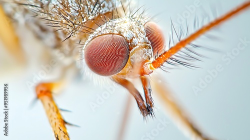 Close-up macro photograph of a fly's eye and antennae. photo