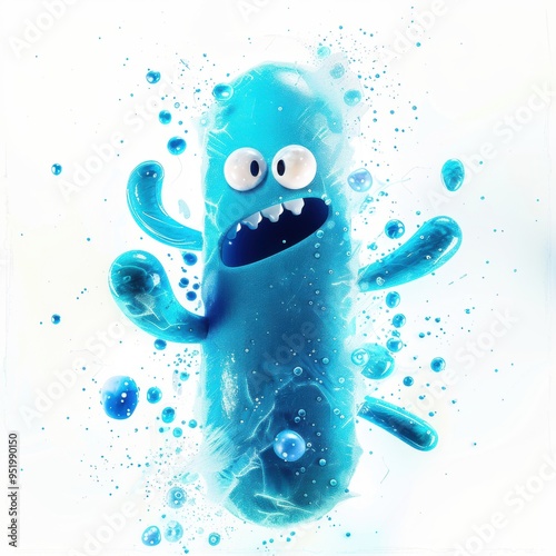Medium shot of Cute cartoon monster like bacteria, isolated on a white background 