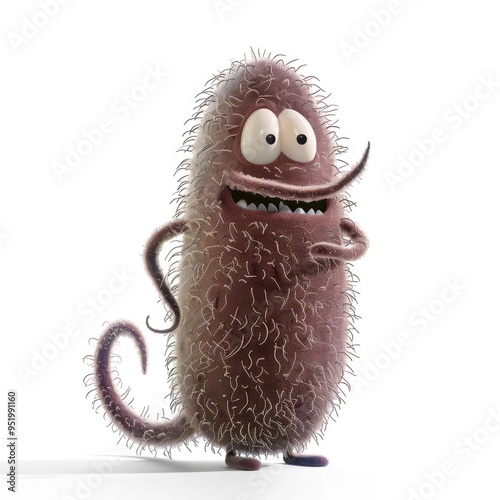 Medium shot of Cute cartoon monster like bacteria, isolated on a white background 