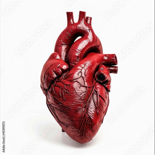 Medium shot of Heart dripping with red paint, isolated on a white background 