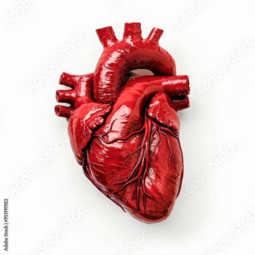 Medium shot of Heart dripping with red paint, isolated on a white background 